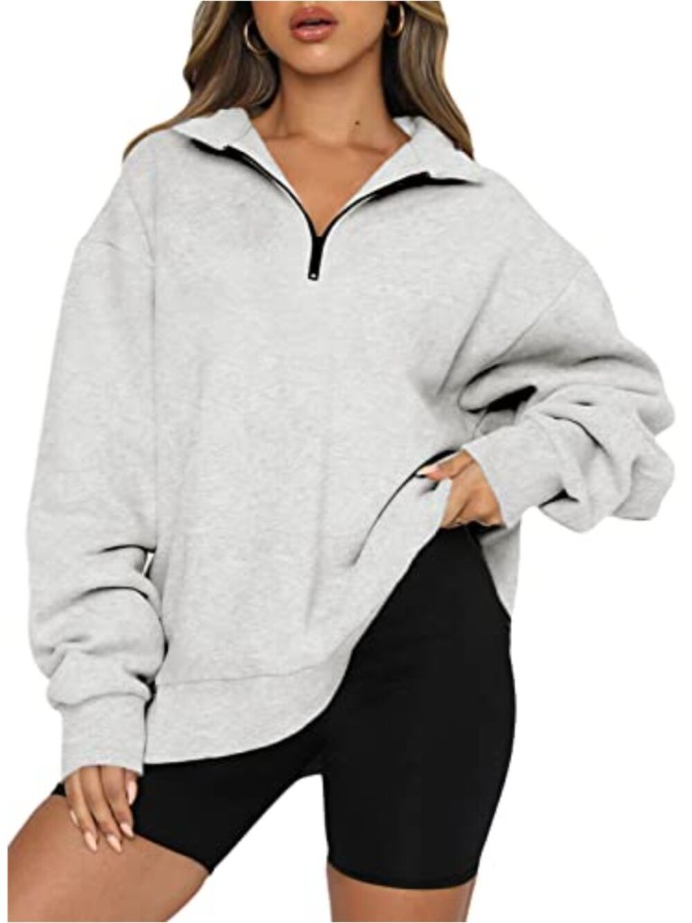 Oversized Fleece Half Zip Pullover Sweatshirt Drop Shoulder Workout Top